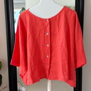 BRYN WALKER Oversized Orange Lagenlook Linen Shirt With 3/4 Dolman Sleeves